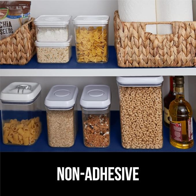 GORILLA GRIP DripGuard Shelf Liner, Non Adhesive Drawer and Kitchen Cabinet Protector, Slip Resistant BPA Free Smooth Surface Plastic Liners for Cabinets, Bathrooms, Closets, 17.5x240 Inch, Navy Blue