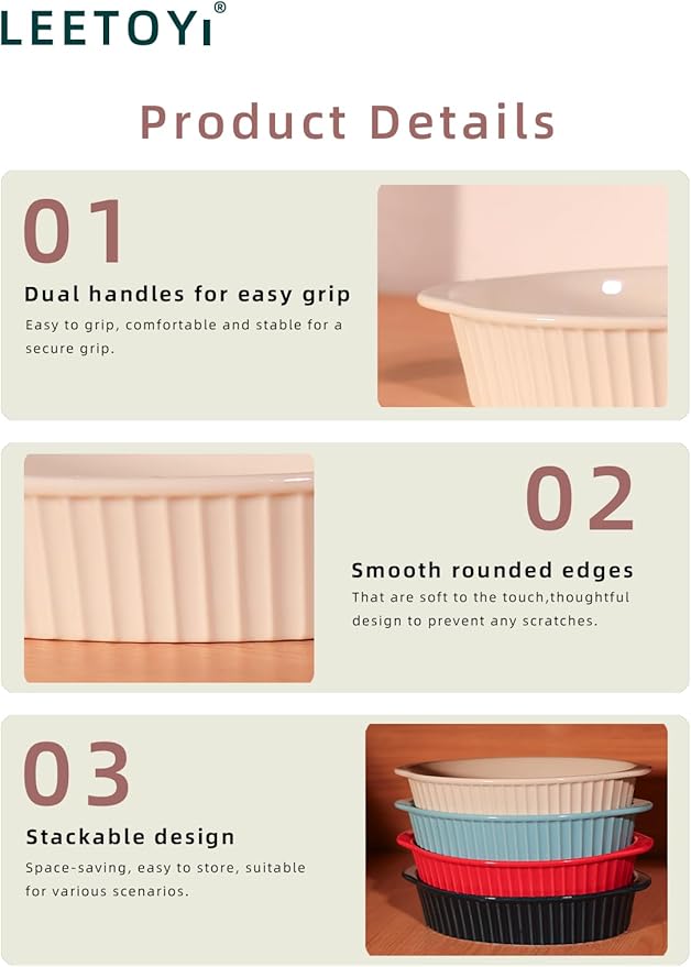 LEETOYI Porcelain Small Oval Au Gratin Pans,Set of 4 Baking Dish Set for 1 or 2 person servings, Bakeware with Double Handle for Kitchen and Home, Turquoise