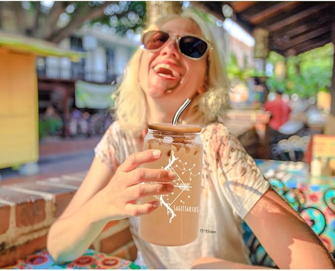 Sagittarius Zodiac Beer 16oz Can Glass Cup Constellation Gift for December Birthday Women Girls Friend Sister, Sagittarius Constellation Sign Star Drinking Jar for 12 Astrology Lovers with Gift Box