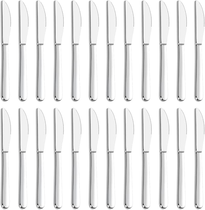 24 Pieces Knives Set - 9 Inches Dinner Knives, Butter Knife, Food Grade Stainless Steel Table Knife Set, Dishwasher Safe & Mirror Polished, Knife Silverware for Home/Restaurant/Kitchen