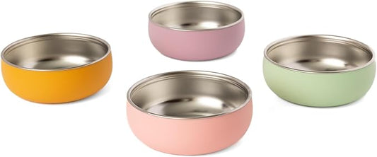 Monkey Proof™ Non-Toxic Stainless Steel Child Bowl 5” with Non-Slip Silicone Shell, (Set of 4 bowls) Unbreakable, Mess Free Feeding for Babies, Toddlers, Kids, BPA free (Garden Party)