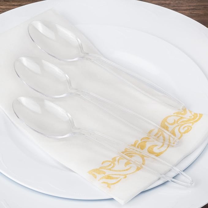 400 Count Plastic Spoons Heavy Duty Clear, BPA-Free, Heat Resistant, Solid and Durable Disposable Spoons Heavy Duty Bulk, Premium Spoons plastic disposable for Party Supply