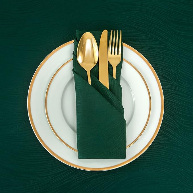maxmill Jacquard Cloth Napkins 20 x 20 Inch Swirl Pattern Soft Comfortable and Luxury Serviette for Christmas Family Dinners Weddings Parties and Banquets Set of 4 Pieces, Hunter Green