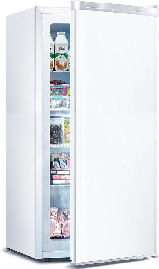 6.0 Cu.ft Upright Freezer, Small Stand Up Freezer with Adjustable Thermostat, Removable Glass Shelves, for Bedroom/Home/Dorms/Apartment, White