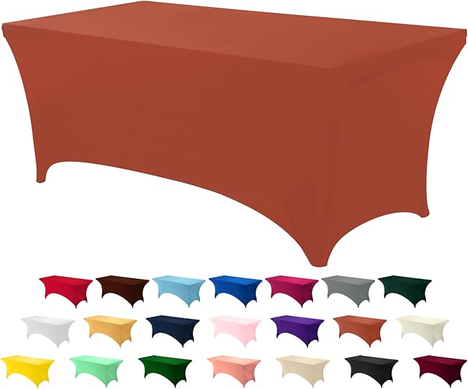 Utopia Kitchen 6FT Spandex Tablecloth [1 Pack, Light Coffee] 200 GSM Stretch, Fitted, Washable and Wrinkle Resistant Table Cloth Rectangle Cover for Trade Shows, Wedding, Parties [72Lx30Wx30H Inch]