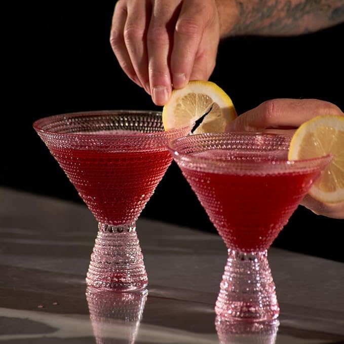 LEMONSODA Hobnail Pink/Clear Martini Glasses Vintage Cocktail Glasses (9oz) for Martini, Cocktail, Margarita, Cosmopolitan, Manhattan (2229)(Pink, Set of 24)