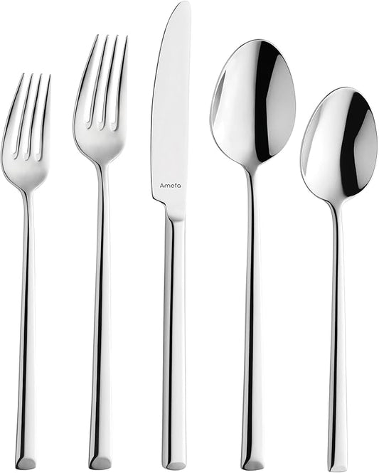 Amefa Metropole 20-Piece Flatware, Set for 4 – Stainless Steel Silverware, High-Gloss Mirror Finish, Rust-Resistant Cutlery with Forks, Knives, Spoons, Salad Forks & Teaspoons for Dining & Home Meals