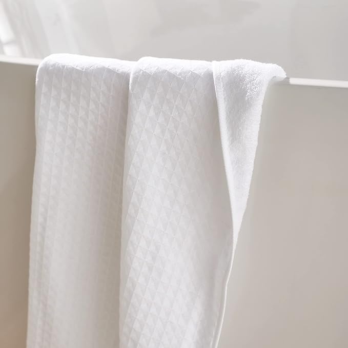 UCHINO Waffle Twist Cotton Weave Towel Set for Bathroom – 2 Bath, 2 Hand, 2 Washcloths, Lightweight Absorbent Quick Dry Honeycomb Texture Solid Terry Loop Reverse, 6 Piece, White