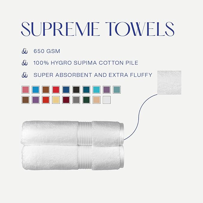 Christy Supreme Hygro 6 Piece Towel Set | White | 100% Luxury Supima Cotton | Ultra Soft | Super Absorbent | 650GSM | 2 Bath Towels 2 Hand Towels 2 Face Cloths
