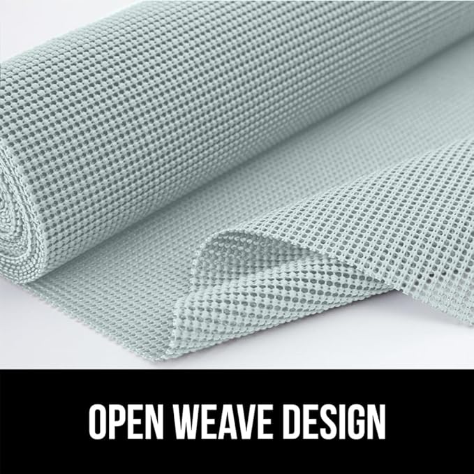 GORILLA GRIP powerGRIP Drawer Shelf and Cabinet Liner, Thick Strong Hold, Non-Adhesive Liners Protect Kitchen Cabinets and Cupboard, Bathroom Drawers, Easy Install, Breathable Mat, 12" x20', Spa Blue