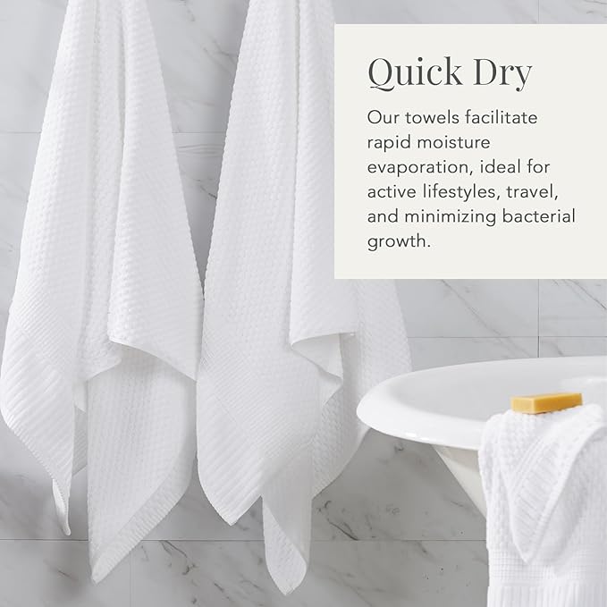NY Loft 100% Cotton 6 Piece Bath Towel Set | White Towels | Oeko-TEX® Standard 100 | Soft & Absorbent, Quick-Dry | 2 Bath Towels 2 Hand Towels and 2 Washcloths | Trinity Collection - White