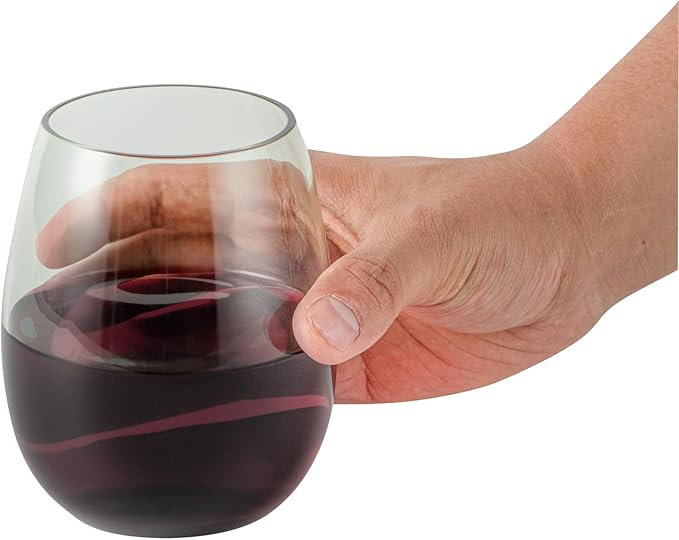 Restaurantware-Vetri 15 Ounce Wine Glasses, 24 Dishwashable Stemless Wine Glasses - No Lead, Durable, Green Glass Cups, For Home, Bar, Or Restaurant, Serve Merlot, Chardonnay, Or Bordeaux