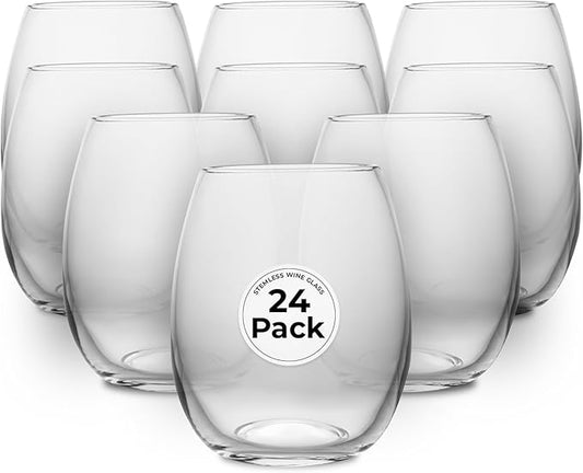 Restaurantware-Vetri 15 Ounce Wine Glasses, 24 Dishwashable Stemless Wine Glasses - No Lead, Durable, Clear Glass Cups, For Home, Bar, Or Restaurant, Serve Merlot, Chardonnay, Or Bordeaux