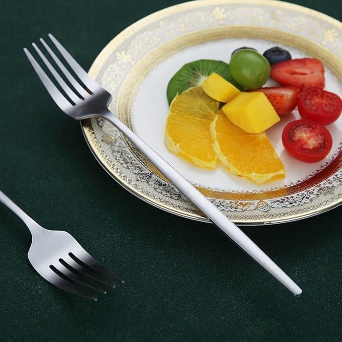 Matt Dinner Forks 6 Piece, Stainless Steel Dessert, Table, Salad Forks - Silverware Set for Home, Kitchen or Restaurant - Dishwasher Safe (Matt Silver-8.4 Inch)