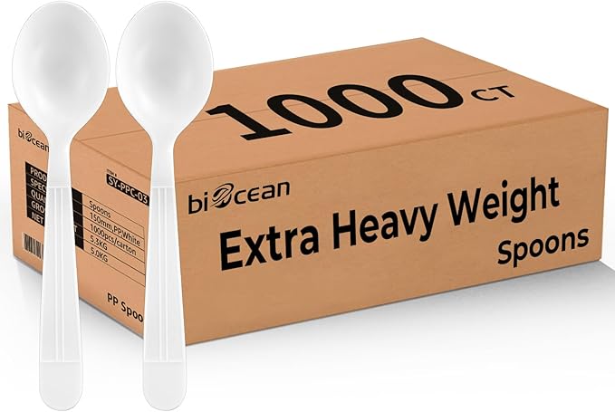 Plastic Spoons 1000 Count Extra Heavy Duty Disposable Soup Spoon White Silverware Plastic Spoons Disposable Bulk Cutlery for Home Party Picnic