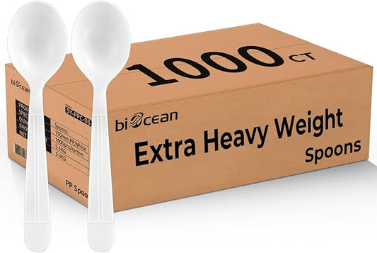 Plastic Spoons 1000 Count Extra Heavy Duty Disposable Soup Spoon White Silverware Plastic Spoons Disposable Bulk Cutlery for Home Party Picnic