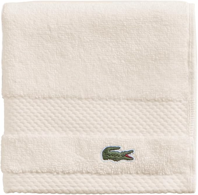 Lacoste Heritage 100% Supima Cotton Wash Cloth, Chalk, 13" x 13" – Highly Absorbent & Quick Drying, Premium Super Soft Bath Towel, Bathroom Essential, Gift for All Occasions, Machine Washable