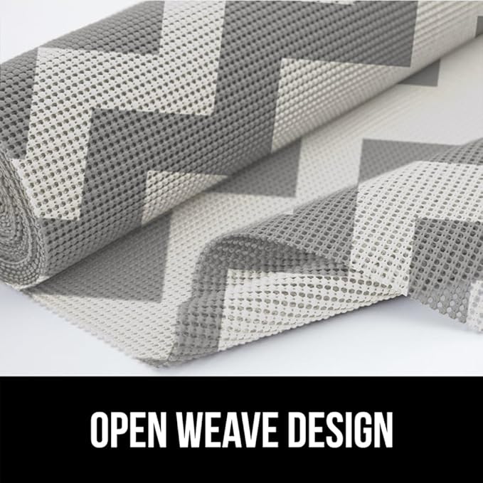 GORILLA GRIP powerGRIP Drawer Shelf and Cabinet Liner, Thick Strong Hold, Non-Adhesive Liners Protect Kitchen Cabinets and Cupboard, Bathroom Drawers, Easy Install, Breathable Mat, 17.5"x20', Chevron