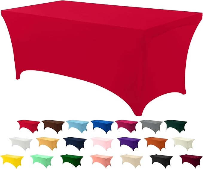 Utopia Kitchen 6FT Spandex Tablecloth [1 Pack, Red] 200 GSM Stretch, Fitted, Washable and Wrinkle Resistant Table Cloth Rectangle Cover for Trade Shows, Wedding, Parties [72Lx30Wx30H Inch]