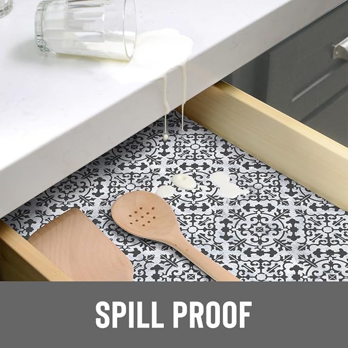 Con-Tact Brand Grip Prints Non-Adhesive Non-Slip Counter Top, Drawer/Shelf Liner, 12" x 20' (Carrara Tile Charcoal)