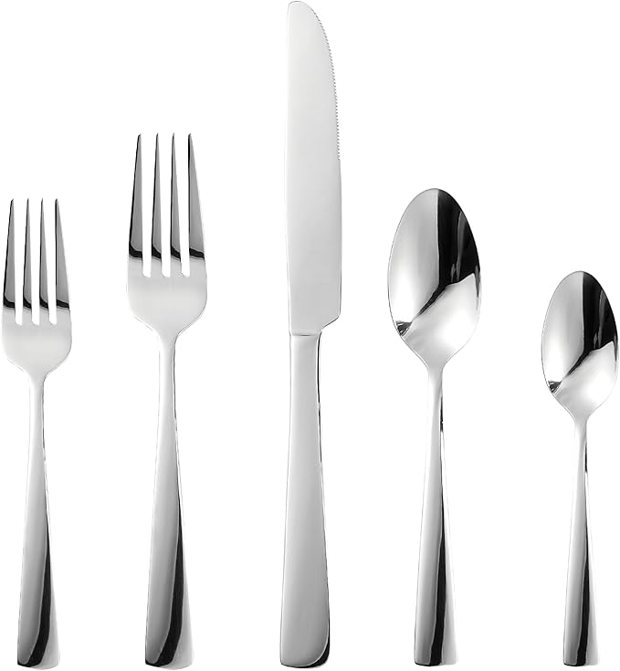 20-Piece Flatware Sets, Silverware Set for 4, Durable Stainless Steel Tableware in Ergonomic Design Size and Weight, Kitchen Utensils Set with Steak Knives, Rust-proof, Dishwasher Safe