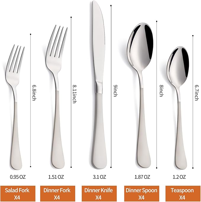 20 Piece Cream Grey 18/0 Flatware Utensil Set for 4, Include Dinner Knife,Dinner Forks,Dinner Spoons,Salad Forks,Teaspoons,Silverware Set for 4, Dishwasher Safe