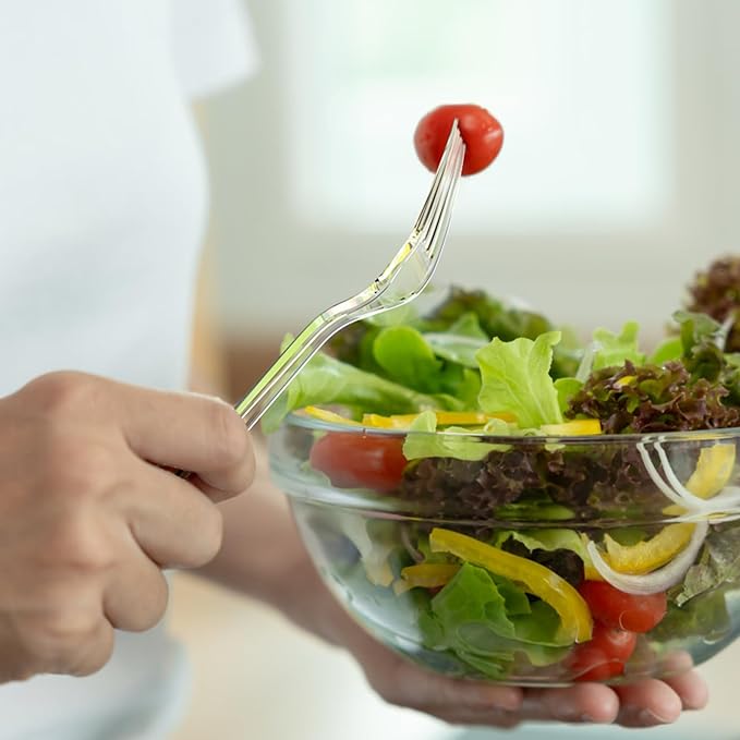 100 Count Extra Heavy Duty Clear Plastic Forks Disposable, BPA-Free, Heat Resistant, Solid and Durable Disposable Forks Bulk, Premium Plastic Forks heavy duty for Party Supply