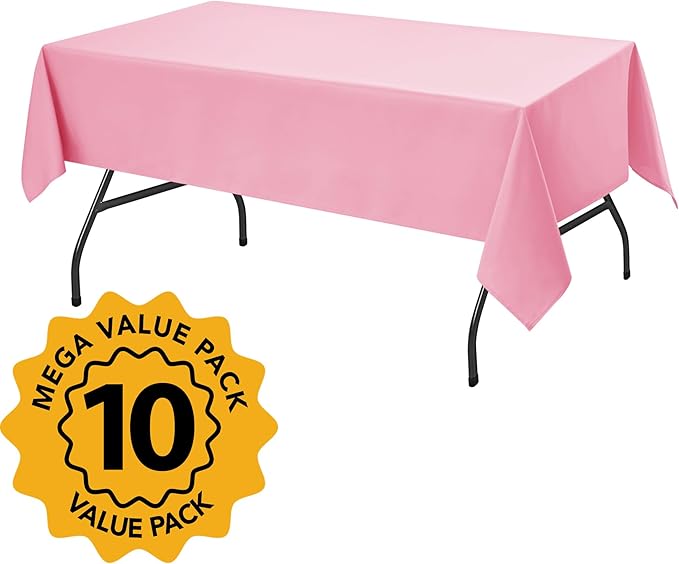10-Pack Pink Tablecloths for Rectangle Tables, 54 x 108 Inches, Stain-Resistant Polyester Fabric for 6 Foot Tables - Washable Table Covers for Weddings, Banquets, Birthday Parties, Events