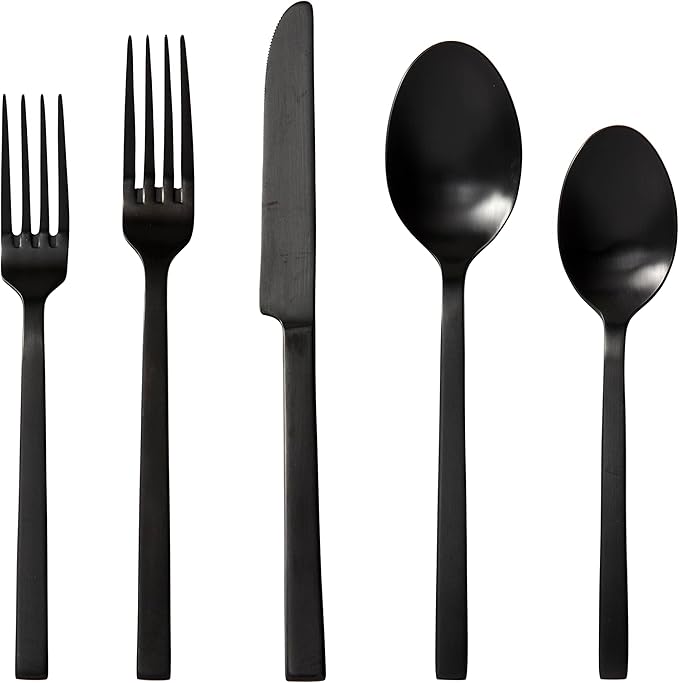 Fortessa Viggo 18/0 Stainless Steel Flatware, Brushed Black, 20 Piece Place Setting, Service for 4