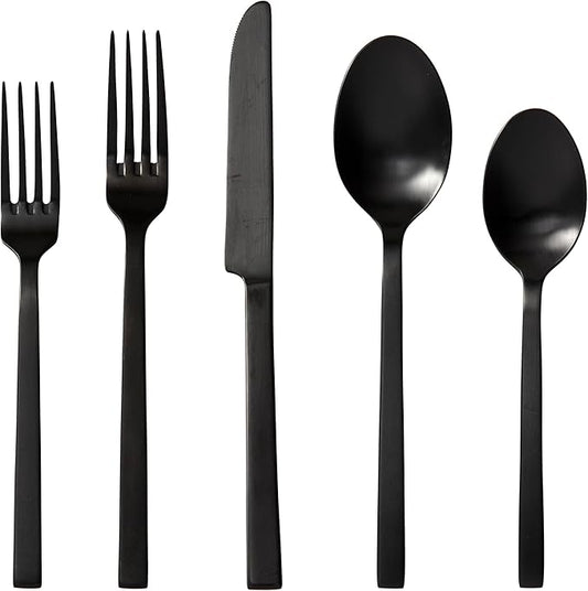 Fortessa Viggo 18/0 Stainless Steel Flatware, Brushed Black, 20 Piece Place Setting, Service for 4