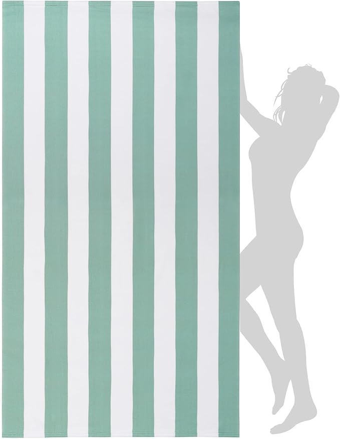 WILFA Extra Large Beach Towel - Oversized Mircofiber 40 x 70 inches, XL Striped Lightweight Pool Towel, Big Cabana Swim Travel Towel for Adults Mens Women,Teal