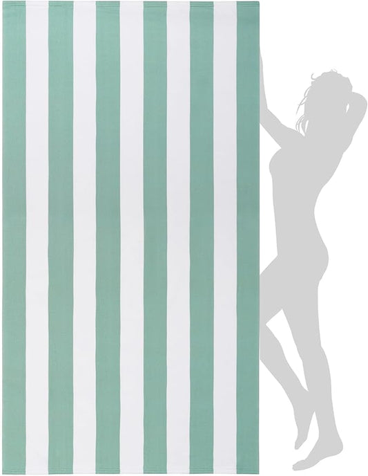 WILFA Extra Large Beach Towel - Oversized Mircofiber 40 x 70 inches, XL Striped Lightweight Pool Towel, Big Cabana Swim Travel Towel for Adults Mens Women,Teal