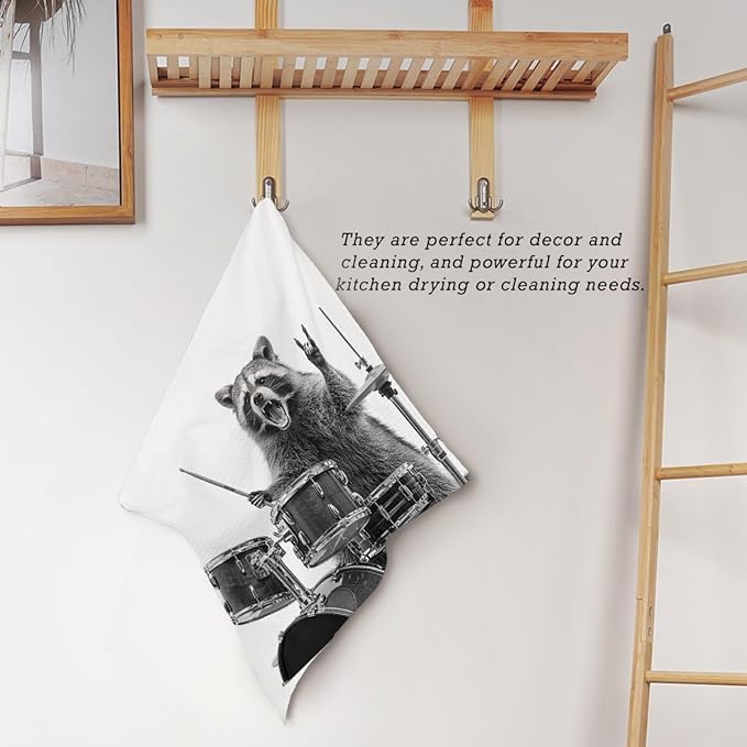 13x13 Cute Raccoon Kitchen Towels 1 PCS, Funny Racoon Gifts for Women, Raccoon Decor Hand Towels for Bathroom, Cute Animal, Women, Pet Owners Housewarming-05