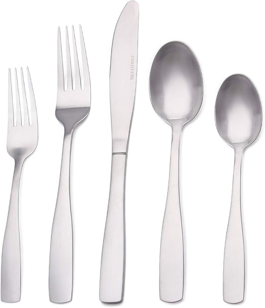 Matte Silverware Set, Satin Finish 20-Piece Stainless Steel Flatware set, Tableware Cutlery Set Service for 4, Utensils for Kitchen, Dishwasher Safe