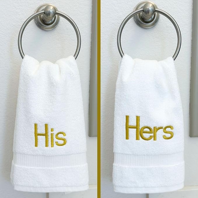 Gold Monogrammed Hand Towels for Bathroom - Luxury Hotel Quality Personalized Initial Decorative Embroidered Towel for Powder Room, Spa - GOTS Organic Certified - His and Hers