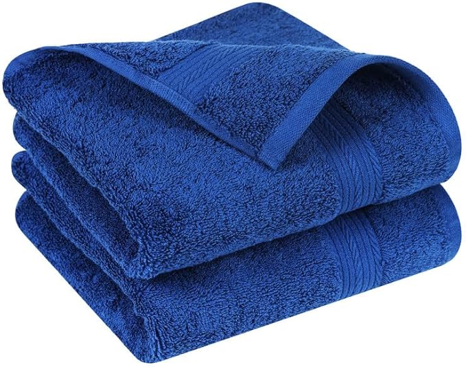 Ample Decor Hand Towel for Bathroom 18 X 28 Inch 600 GSM 100% Cotton, Soft Absorbent - Set of 2, Navy Blue