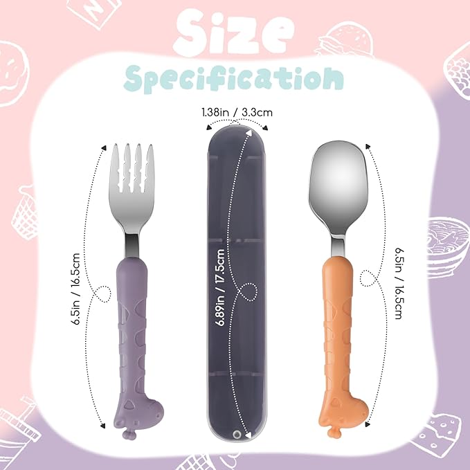 Stainless Steel Travel Kid Cutlery Set with Portable Case, Safe Toddler Spoon and Fork Set for Self-Feeding, Ideal Toddler Utensil Set for School Lunch, Travel, & Outdoors, Dishwasher Safe (Purple)