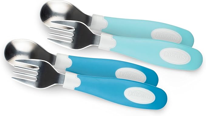 Dr. Brown’s Designed to Nourish Soft-Grip Spoon and Fork Set, Blue & Teal, 4-Pack