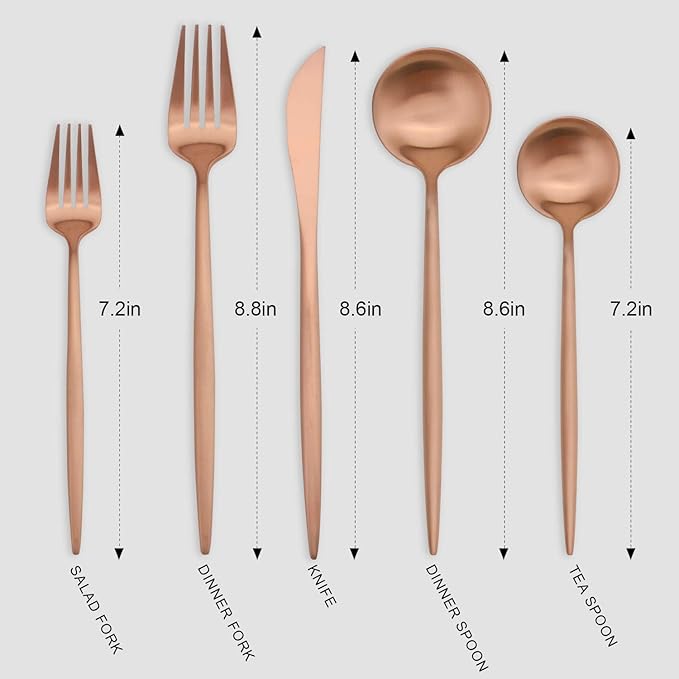 Matte Rosegold Silverware Set, Vanys 20 Piece Stainless Steel Cutlery Flatware Set, Kitchen Utensil Sets for 4, Tableware With Knife Spoons And Forks Set, Satin Finished Polished