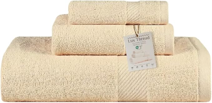 Egyptian Cotton Towel Set - 3 Piece | Ultra Soft 100% 600 GSM Towels | 1 Bath, 1 Hand, 1 Washcloth | Quick Dry, Durable for Bathroom, Home, Spa, Gym | Premium Towel Set (Off White)