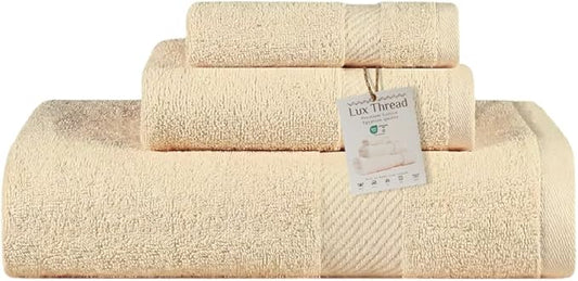 Egyptian Cotton Towel Set - 3 Piece | Ultra Soft 100% 600 GSM Towels | 1 Bath, 1 Hand, 1 Washcloth | Quick Dry, Durable for Bathroom, Home, Spa, Gym | Premium Towel Set (Off White)