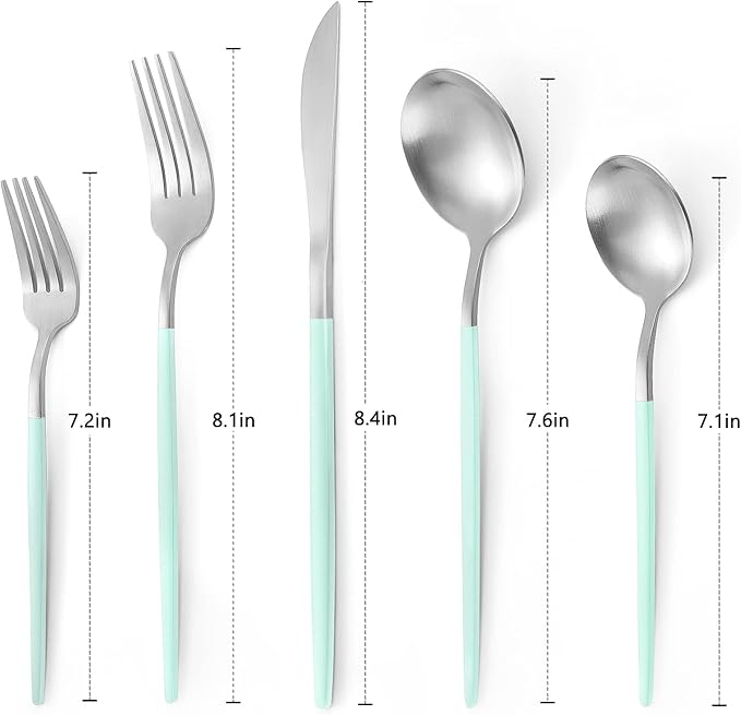Matte Green Silver Silverware Set, 20-Piece Stainless Steel Flatware Set, Satin Finish tableware Cutlery Set, Service for 4, Home and Restaurant, Dishwasher Safe