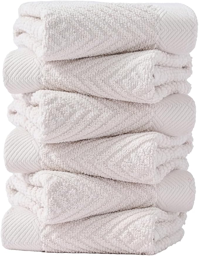 sense gnosis Super Soft Lime White Washcloth Terry Striped Weave Pattern Ultra Absorbent 100% Cotton Washcloths Towel for Bathroom Home Kitchen 13 X 13 Inch, 6 Pieces