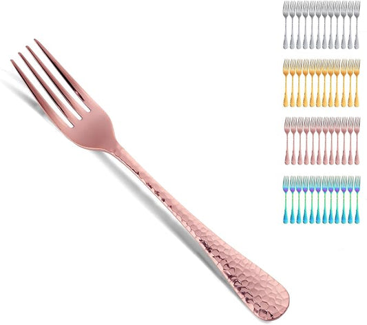 Buyer Star 12 Pieces Hammered Dinner Forks Set, 7.9 Inch Stainless Steel Forks,Table Forks,Flatware Forks, Mirror Finish & Dishwasher Safe,Use for Home,Kitchen or Restaurant (Rose gold)