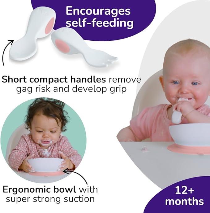 Doddl Baby Spoon and Fork, Cutlery Set for Babies 6+ Months, Learn to Self-Feed. Helps Weaning (Dusty Rose)