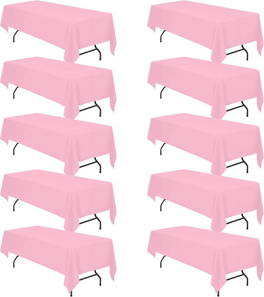 BRILLMAX 10 Pack Pink Tablecloths for 8 Foot Rectangle Tables 60 x 126 Inch - 8ft Rectangular Bulk Linen Polyester Fabric Washable Cloth Cover for Wedding Reception Banquet Birthday Party
