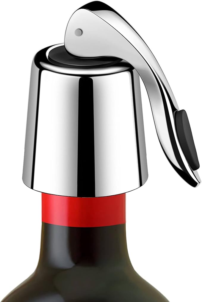 Wine Stopper - Stainless Steel Wine Bottle Stopper with Silicone Seal, Reusable Beverage Preserver, Freshness Keeper, Premium Bottle Sealers, Ideal Wine Saver Accessory Gift Set