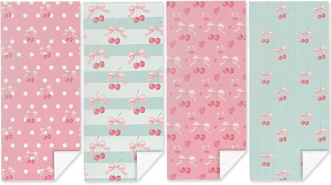4 Pack Towels for Bathroom, Beach Towel, Microfiber Lightweight Beach Towels Oversized, Towel Accessories for Women Sister Thanksgiving Birthday Christmas Favors 32x71 IN, Cute Cherry Bow Lover Gift
