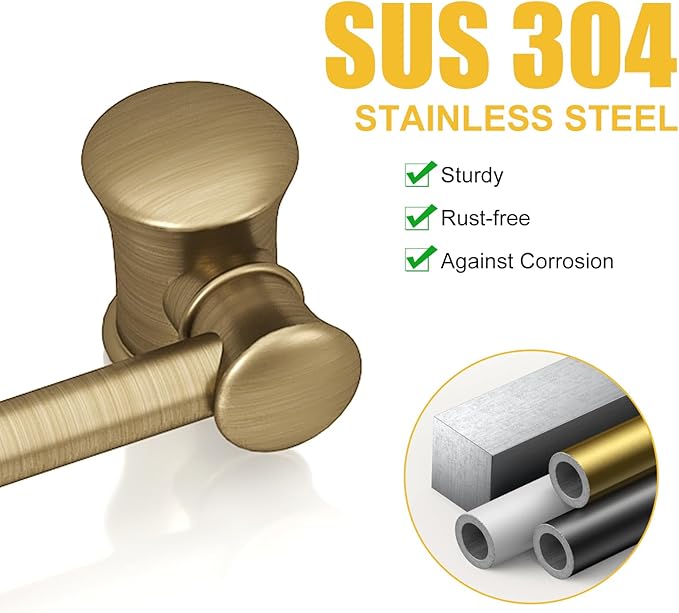 BESy 17 Inch Antique Brass Stand Towel Bar Hanger Hand Towel Bar Bathroom Vanity Countertop Towel Holder Free Standing Stainless Steel Towel Ring Hardware Accessories Towel Rack