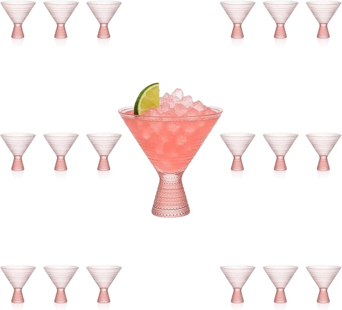 LEMONSODA Hobnail Pink/Clear Martini Glasses Vintage Cocktail Glasses (9oz) for Martini, Cocktail, Margarita, Cosmopolitan, Manhattan (2261) (Pink, Set of 18)